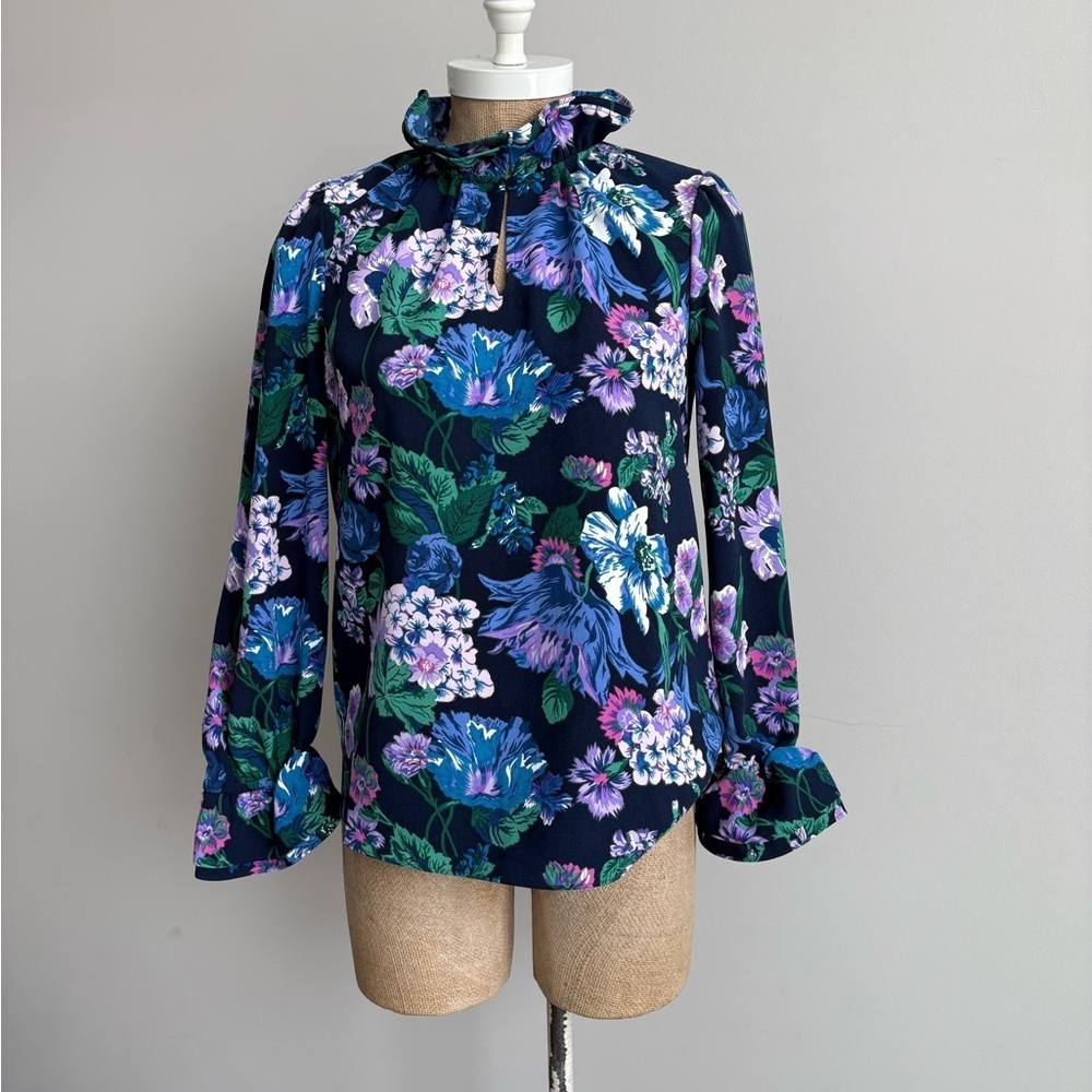 J.Crew Ruffleneck top in floral 365 crepe Size XS - Picture 4 of 10